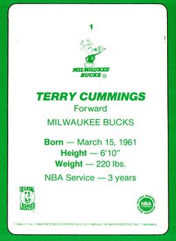 1985 Star Super Teams Milwaukee Bucks #1 Terry Cummings Back