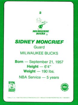 1985 Star Super Teams Milwaukee Bucks #2 Sidney Moncrief Back