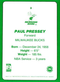 1985 Star Super Teams Milwaukee Bucks #3 Paul Pressey Back