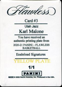 2022-23 Panini National Treasures - 2020-21 Panini Flawless Enshrined Signatures Printing Plate Yellow #3 Karl Malone Back