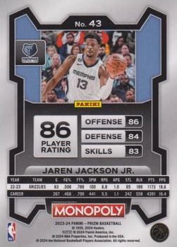2023-24 Panini Prizm Monopoly #43 Jaren Jackson Jr. Back