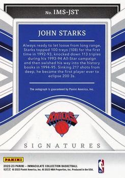 2022-23 Panini Immaculate Collection - Immaculate Signatures Red #IMS-JST John Starks Back