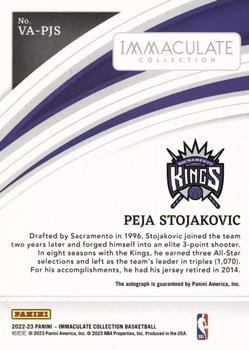 2022-23 Panini Immaculate Collection - Virtuoso Autographs #VA-PJS Peja Stojakovic Back