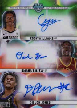 2023-24 Bowman Best University - Triple Autographs #TA-COD Cody Williams / Omaha Biliew / Dillon Jones Front
