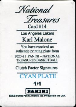 2021-22 Panini National Treasures - 2020-21 Panini National Treasures Basketball - Clutch Factor Signatures Printing Plates Cyan #14 Karl Malone Back