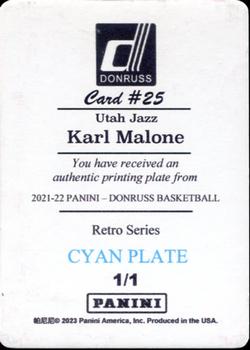 2022-23 Panini National Treasures - 2021-22 Donruss Retro Series Printing Plate Cyan #25 Karl Malone Back