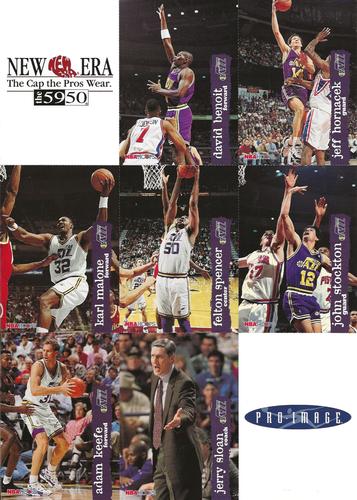 1995-96 Hoops Utah Jazz Team Night Sheet SGA - Team Night Panel ##NNO David Benoit / Jeff Hornacek / Adam Keefe / Karl Malone / Jerry Sloan / Felton Spencer / John Stockton Front