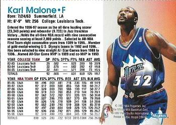 1996-97 Hoops Utah Jazz Team Night Sheet SGA #NNO Karl Malone Back