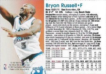 1996-97 Hoops Utah Jazz Team Night Sheet SGA #NNO Bryon Russell Back