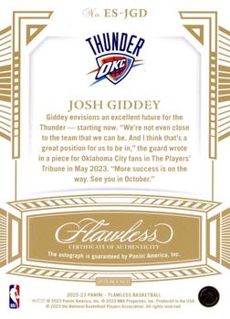 2022-23 Panini Flawless - Excellence Signatures Blue #ES-JGD Josh Giddey Back