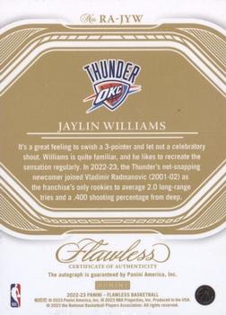 2022-23 Panini Flawless - Rookie Autographs Amethyst #RA-JYW Jaylin Williams Back