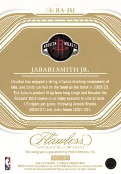 2022-23 Panini Flawless - Rookie Autographs Blue #RA-JSJ Jabari Smith Jr. Back