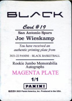 2022-23 Panini National Treasures - 2021-22 Panini Black Rookie Jumbo Memorabilia Autographs Printing Plates Magenta #19 Joe Wieskamp Back