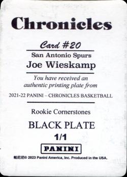2022-23 Panini National Treasures - 2021-22 Panini Chronicles Rookie Cornerstones Printing Plates Black #20 Joe Wieskamp Back