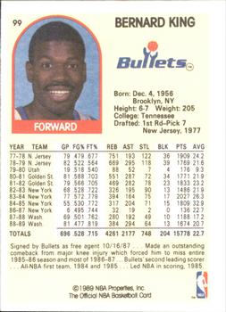 1989-90 Hoops Superstars #99 Bernard King Back