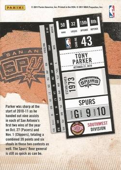 2010-11 Playoff Contenders Patches #43 Tony Parker Back