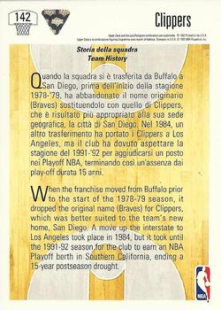 1991-92 Upper Deck Italian #142 Los Angeles Clippers Logo Back