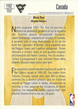 1991-92 Upper Deck Italian #192 Rick Fox Back
