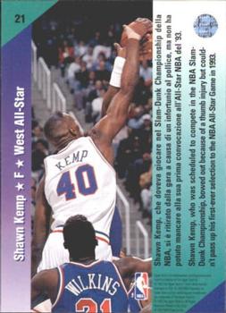 1992-93 Upper Deck European (Italian) #21 Shawn Kemp Back