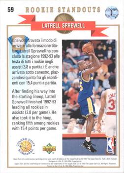 1992-93 Upper Deck European (Italian) #59 Latrell Sprewell Back