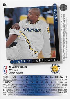1993-94 Upper Deck French #54 Latrell Sprewell Back