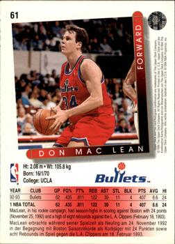 1993-94 Upper Deck German #61 Don MacLean Back