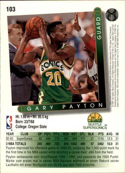 1993-94 Upper Deck German #103 Gary Payton Back