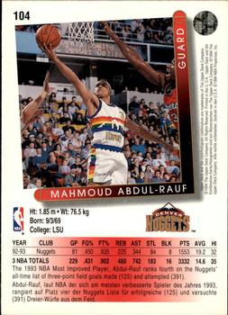 1993-94 Upper Deck German #104 Mahmoud Abdul-Rauf Back