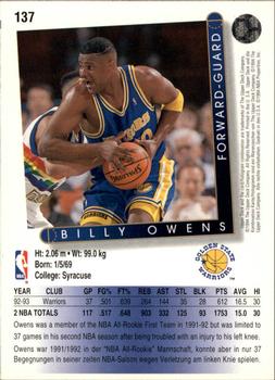 1993-94 Upper Deck German #137 Billy Owens Back