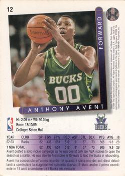 1993-94 Upper Deck Italian #12 Anthony Avent Back