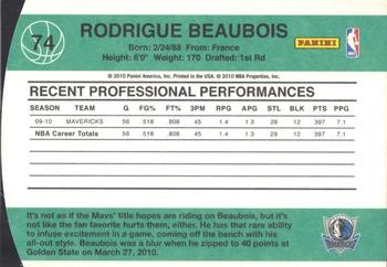 2010-11 Donruss - Die Cuts Emerald #74 Rodrigue Beaubois Back