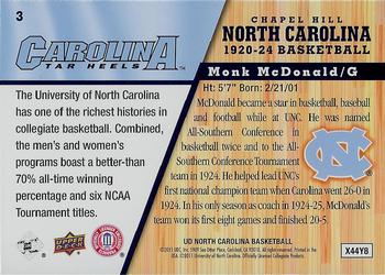 2010-11 Upper Deck North Carolina Tar Heels #3 Monk McDonald Back