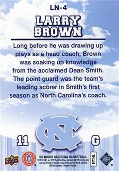 2010-11 Upper Deck North Carolina Tar Heels - Legendary Numbers 3D #LN4 Larry Brown Back