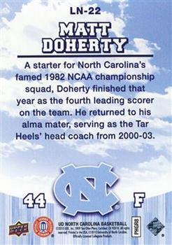 2010-11 Upper Deck North Carolina Tar Heels - Legendary Numbers 3D #LN22 Matt Doherty Back