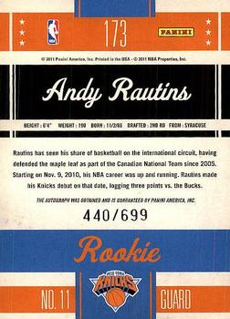 2010-11 Panini Classics #173 Andy Rautins Back