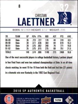 2010-11 SP Authentic #8 Christian Laettner Back