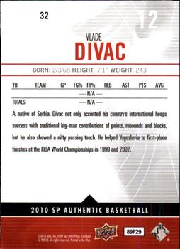 2010-11 SP Authentic #32 Vlade Divac Back