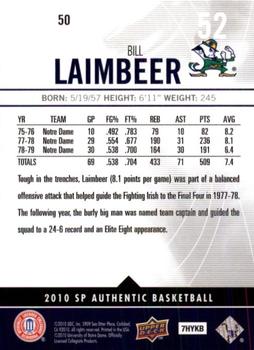 2010-11 SP Authentic #50 Bill Laimbeer Back