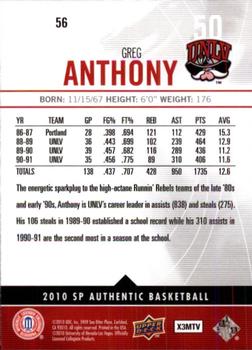 2010-11 SP Authentic #56 Greg Anthony Back
