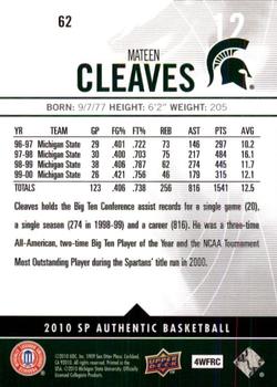 2010-11 SP Authentic #62 Mateen Cleaves Back