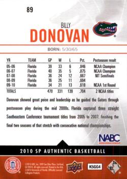 2010-11 SP Authentic #89 Billy Donovan Back