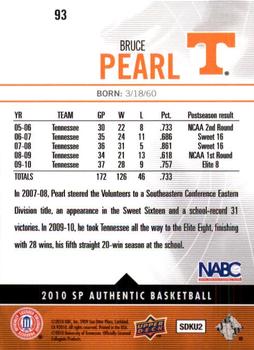 2010-11 SP Authentic #93 Bruce Pearl Back