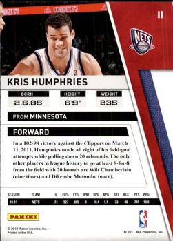 2010-11 Panini Season Update #11 Kris Humphries Back