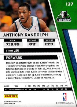 2010-11 Panini Season Update #137 Anthony Randolph Back