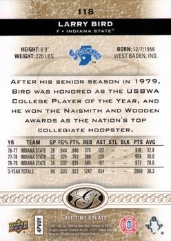 2011 Upper Deck All-Time Greats #118 Larry Bird Back