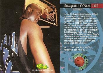 1995 Classic Rookies #105 Shaquille O'Neal Back