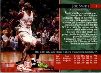 1995 Classic Rookies #1 Joe Smith Back