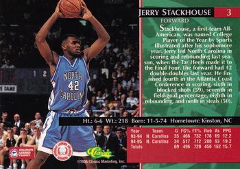 1995 Classic Rookies #3 Jerry Stackhouse Back