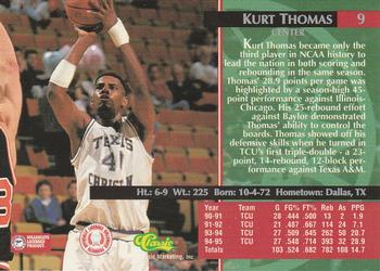 1995 Classic Rookies #9 Kurt Thomas Back