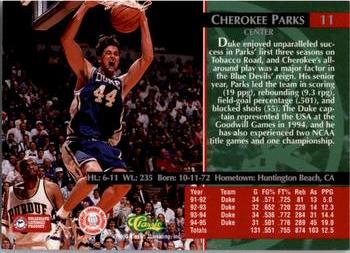 1995 Classic Rookies #11 Cherokee Parks Back